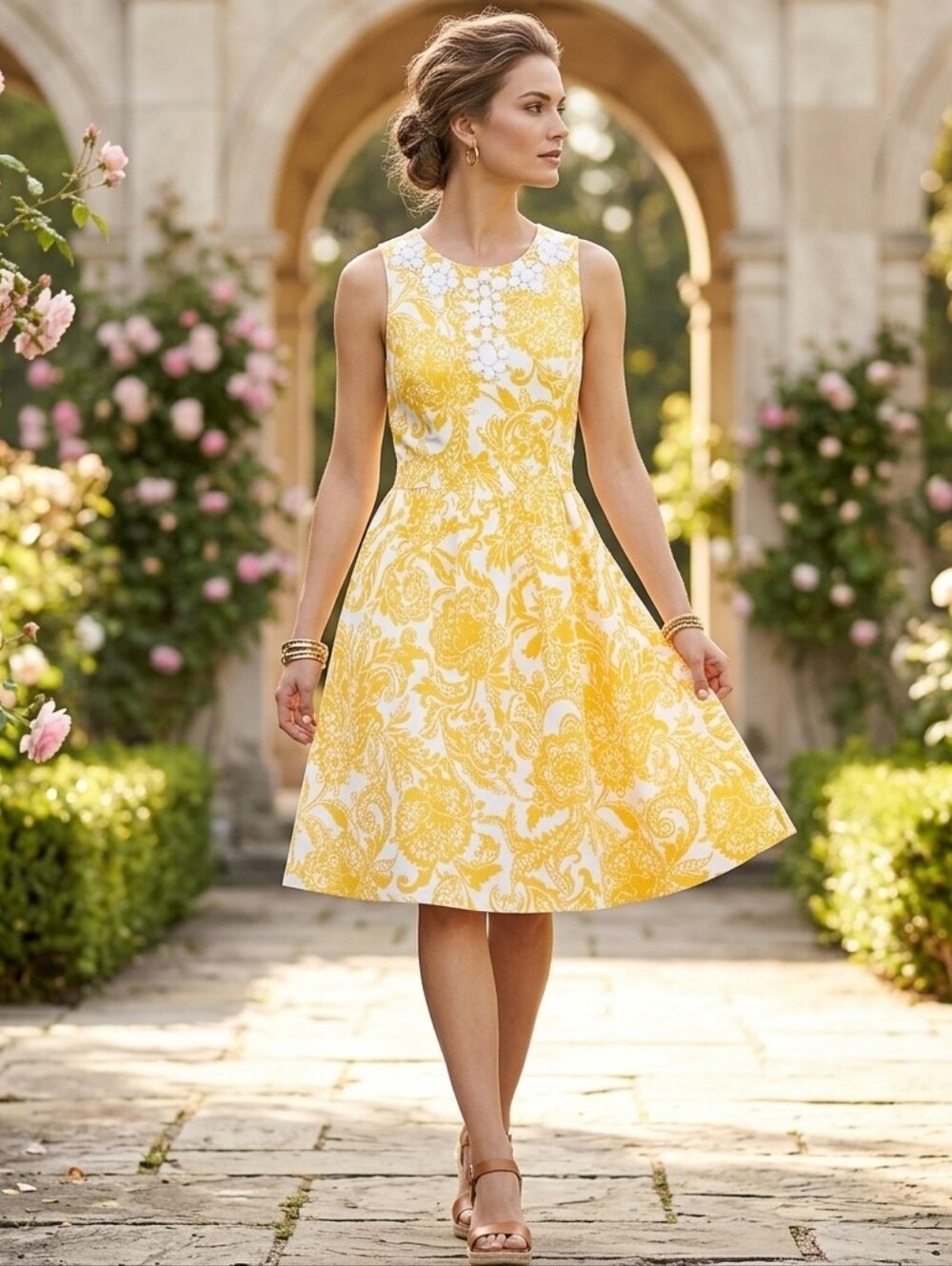 Eliza J Embellished yellow floral fit & flare dress 6